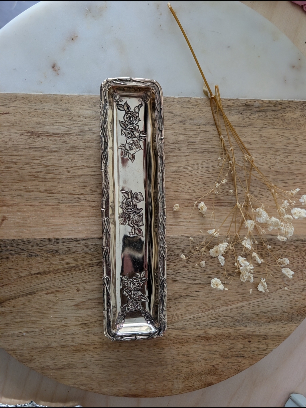 Silver Floral Metal Vanity Tray - Home Bath